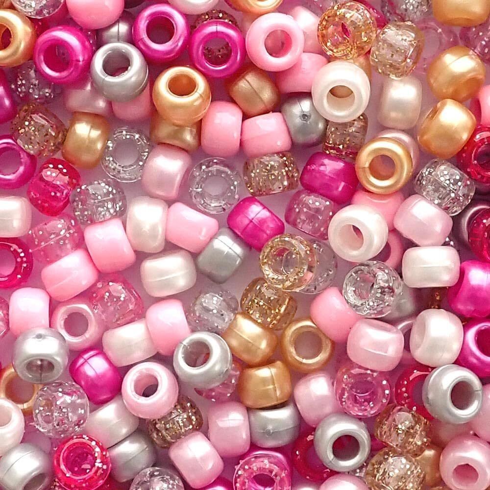 8138 Pink Glamour Mix Pony Beads, Made in The USA, 6 x 9mm, Plastic Craft